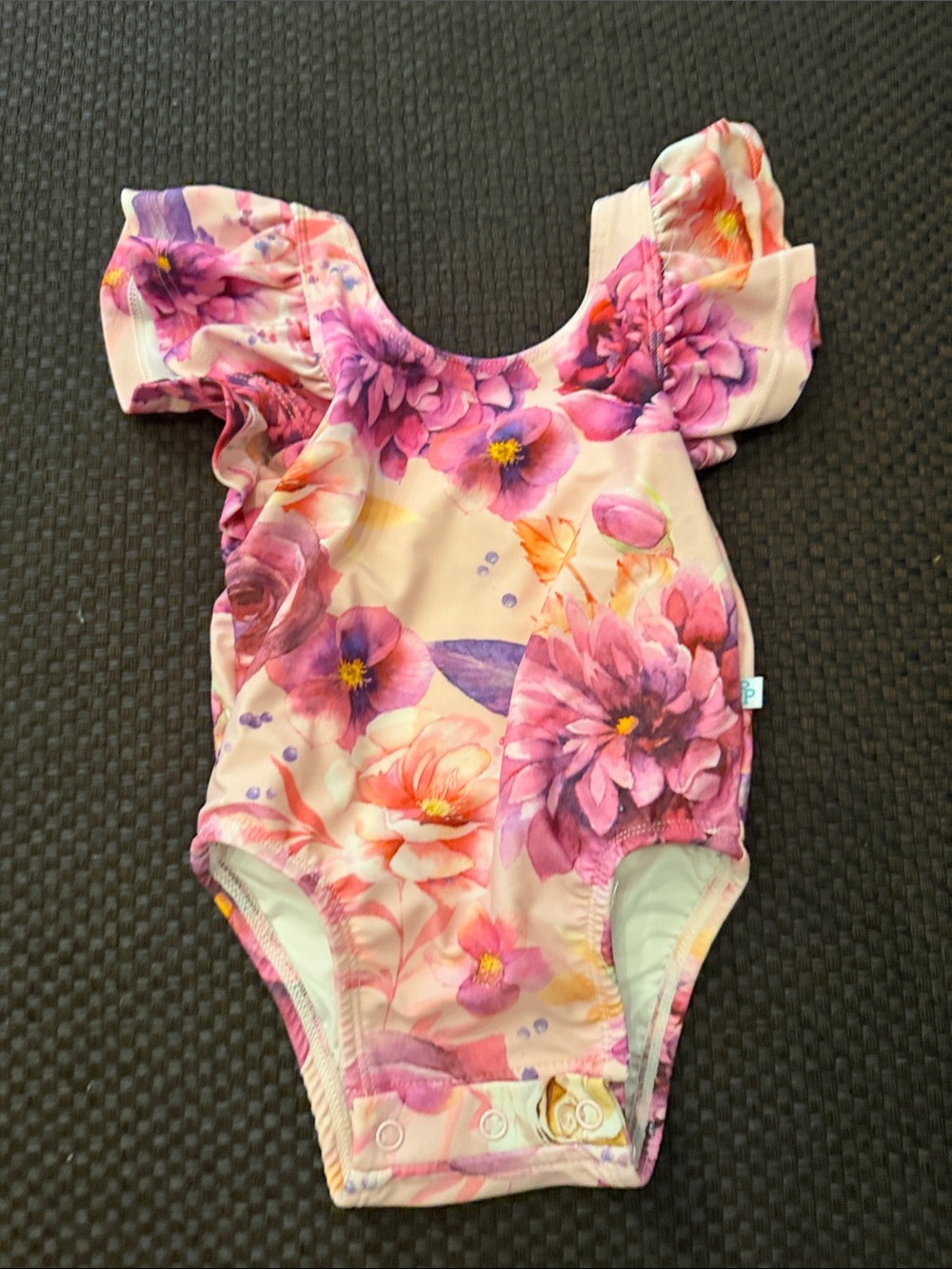 Posh Peanut Pink and Purple Floral Ruffle-Sleeve Swim One-Piece